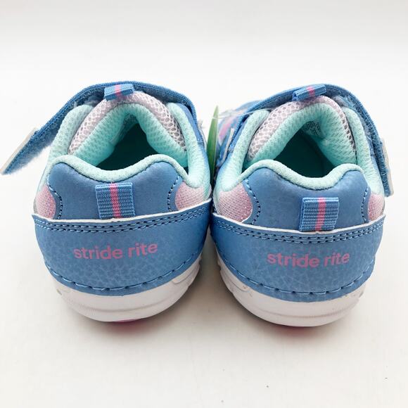 Stride Rite SM Turbo Girls Sneaker Size 5.5 Blue Pink White Kids Shoe NIB - Picture 8 of 11
